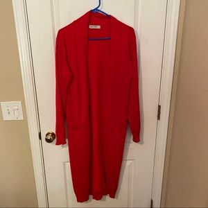 Womens duster extra long cardigan red sweater light weight size L